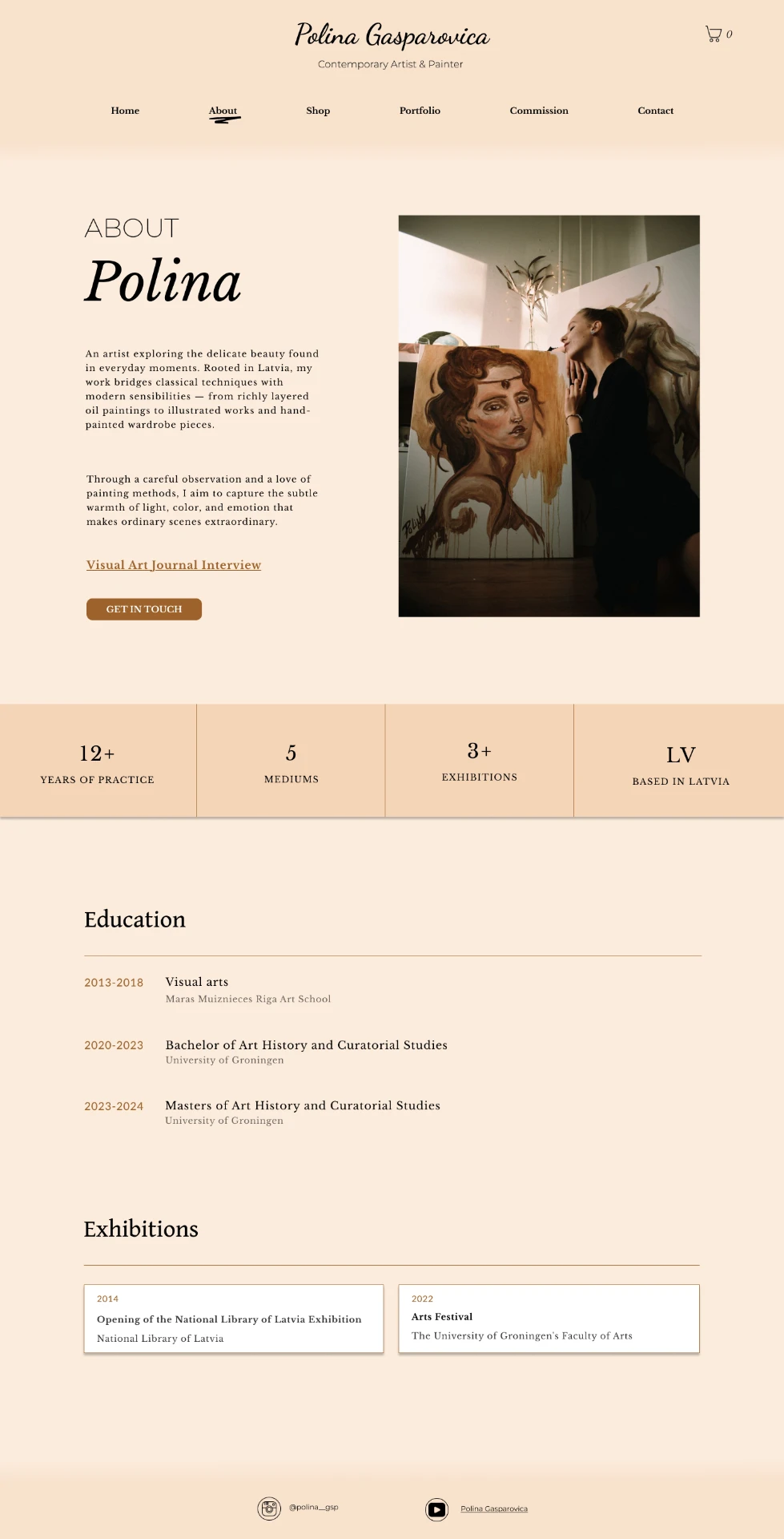 Polina Gasparovica about page with biography, practice statistics, education and exhibitions