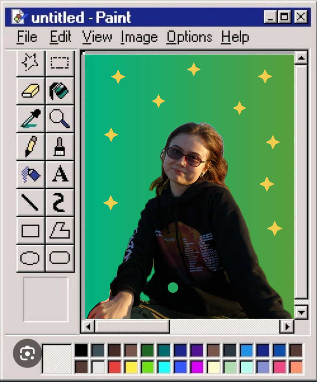Portrait of Katrina Kononova in a retro Paint window