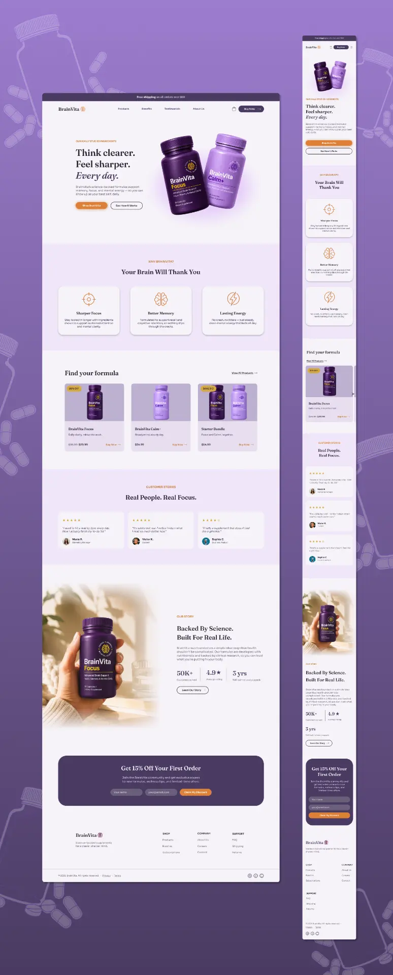 BrainVita full desktop and mobile landing page walkthrough