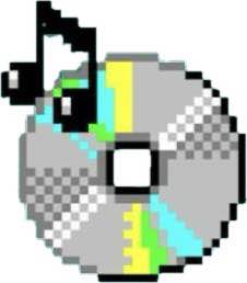 Pixel art CD with music note icon