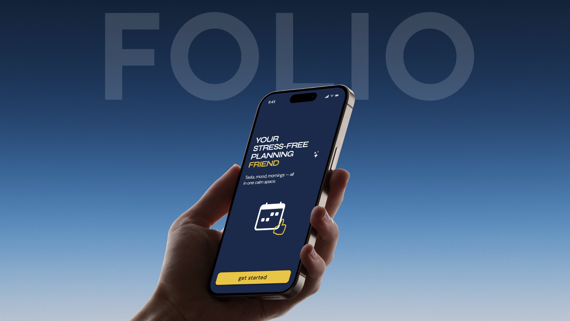 Folio case study cover with iPhone mockup of the daily plan