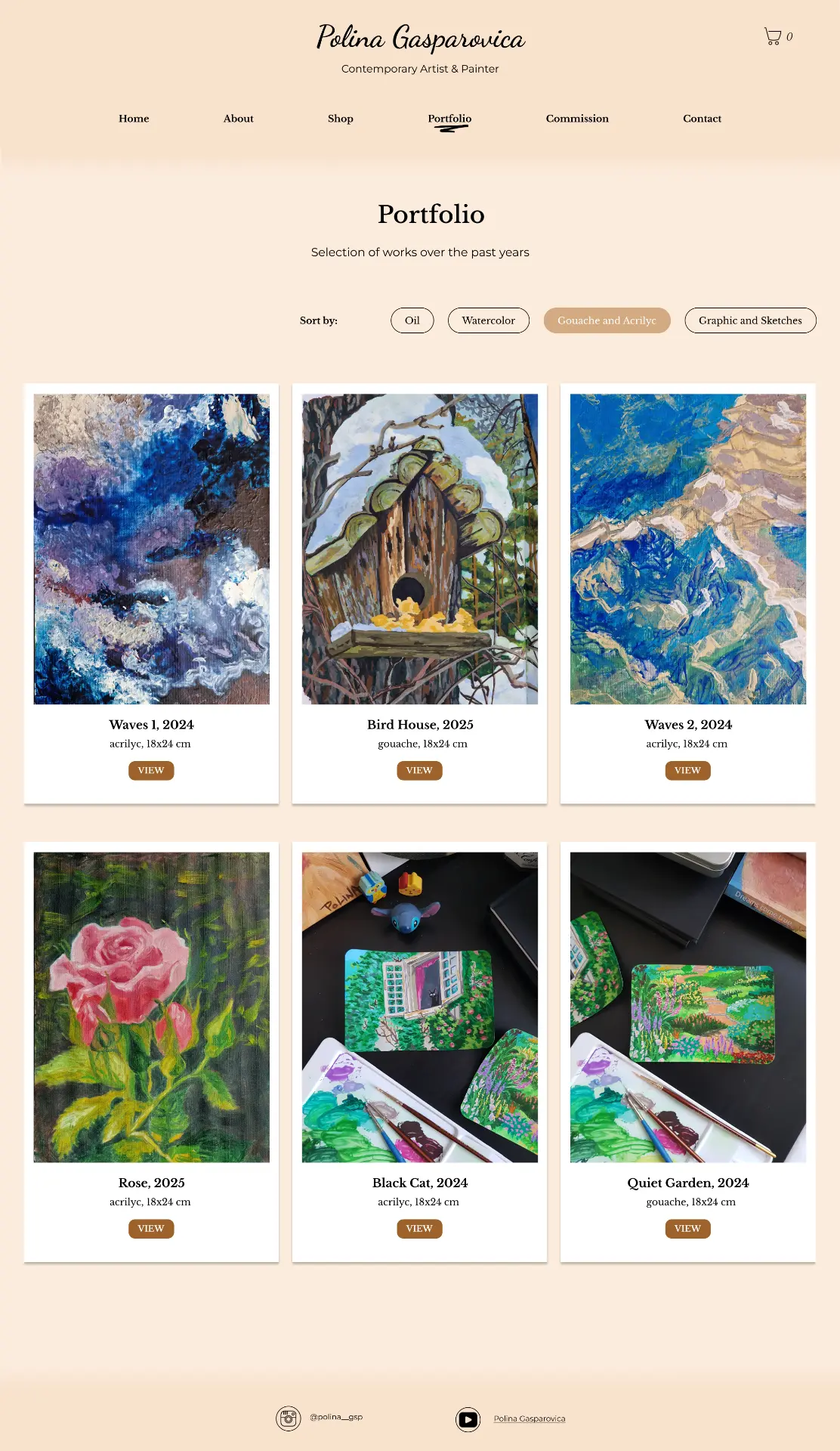 Polina Gasparovica gouache and acrylic portfolio cards