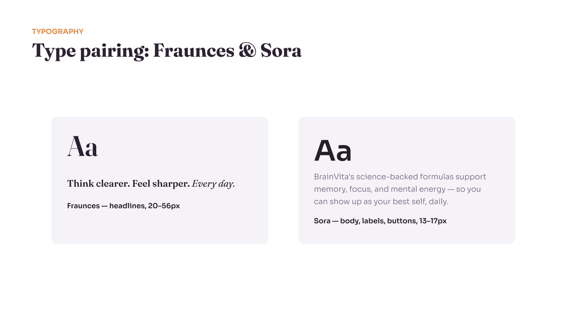 BrainVita typography pairing using Fraunces and Sora