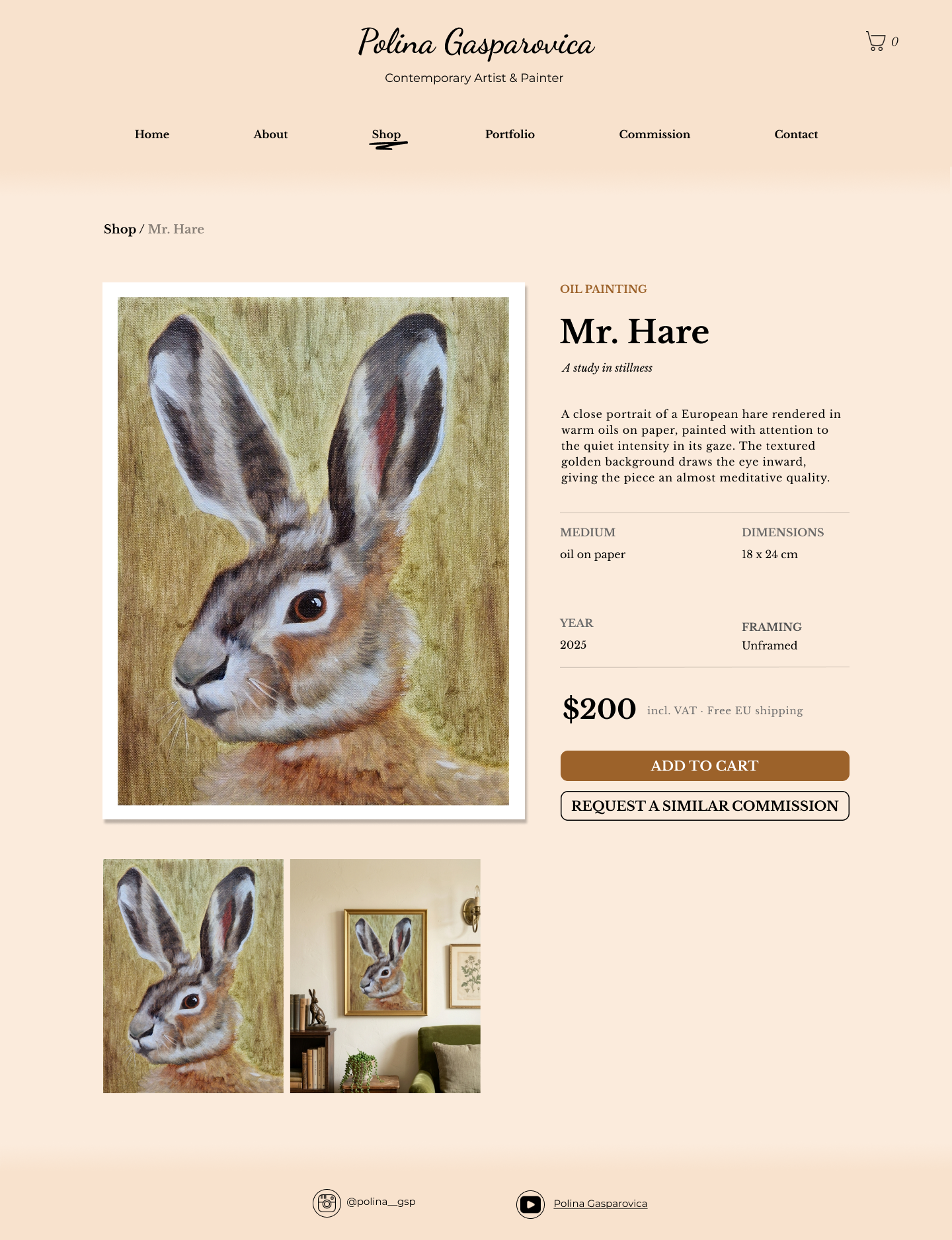Polina Gasparovica — product page for Mr. Hare with in-room context